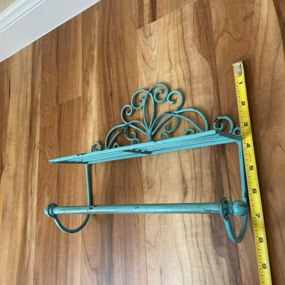 Vintage Rustic Turquoise Iron Metal Hanging Vanity Craf Room Bathroom Organizer - Picture 6 of 6
